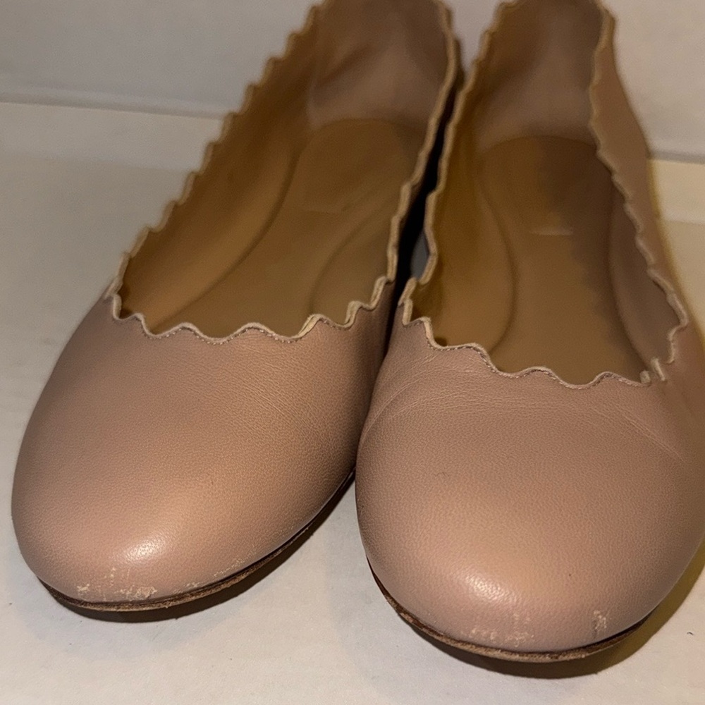Chloe Lauren Ballerina Leather Scalloped Ballet Flats in Beige Size 38 - Picture 7 of 16